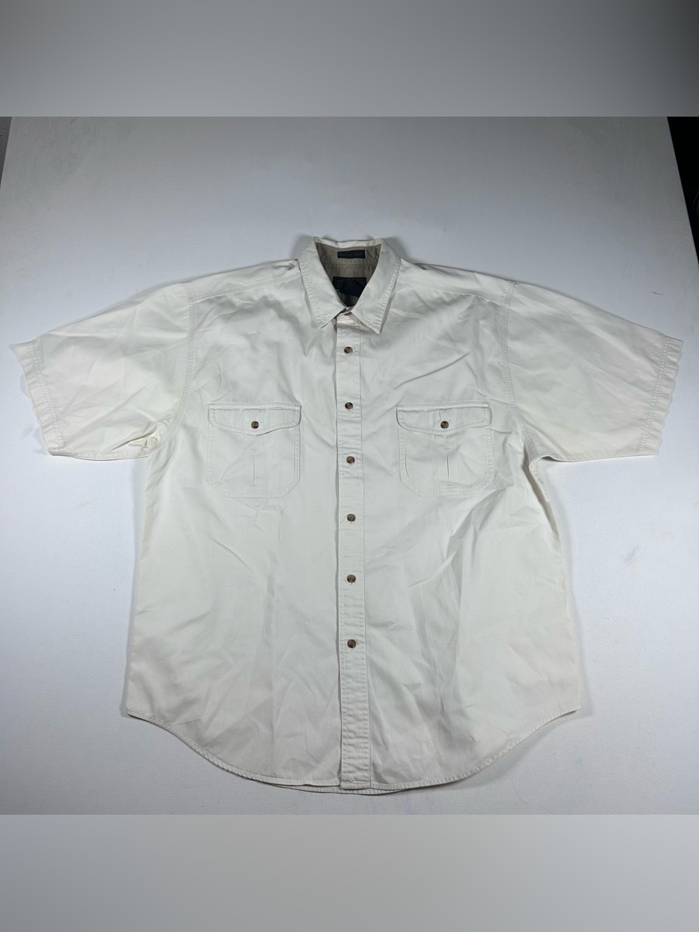 Vintage Eddie Bauer Shirt Mens XL Cream White Rufton Twill Button Up Pockets